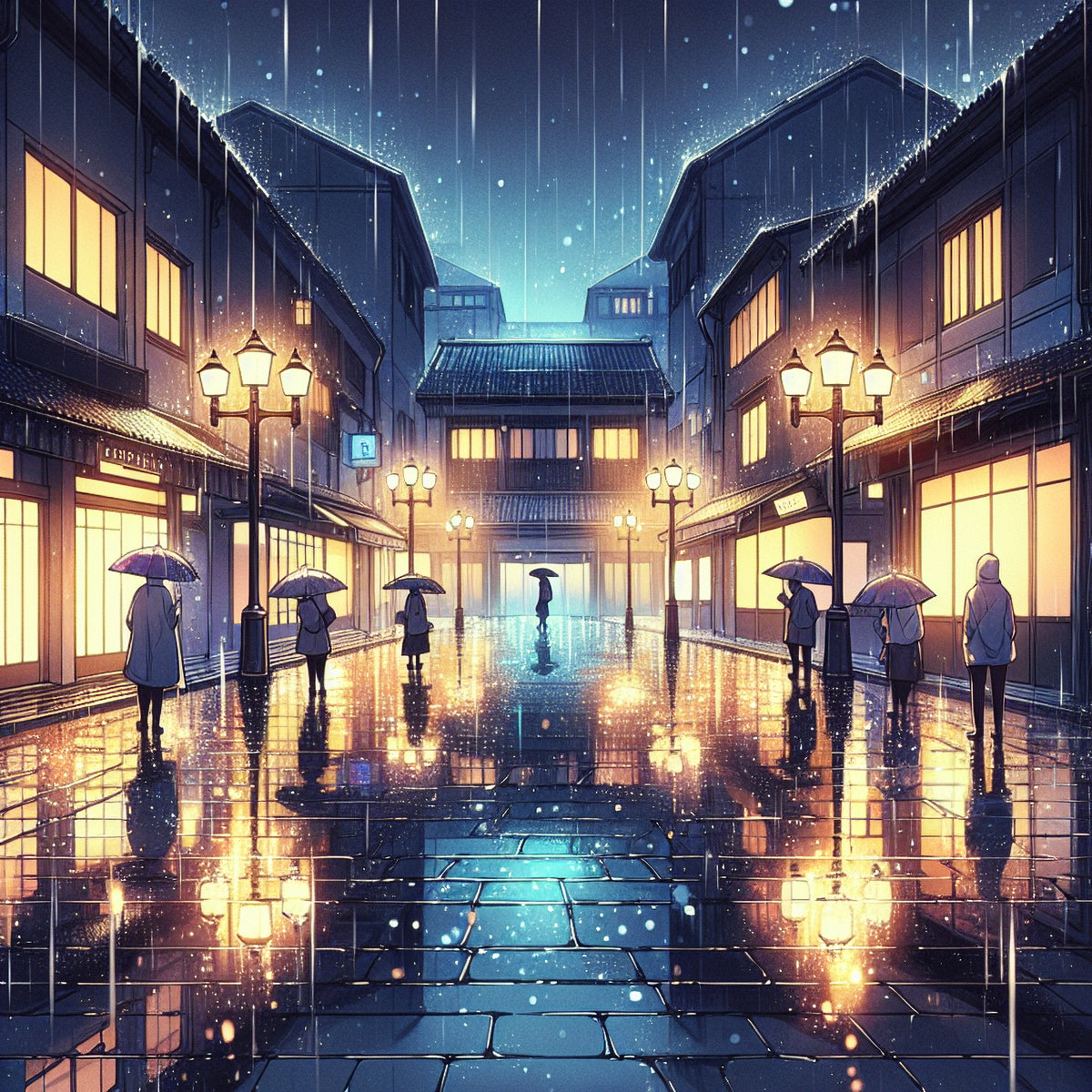 Rainy Town Square 1 (Anime) - Small + 1x Shelf